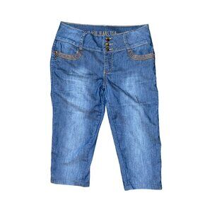 Sz.11*CLASH*Cropped Blue Denim Jeans--Triple Button